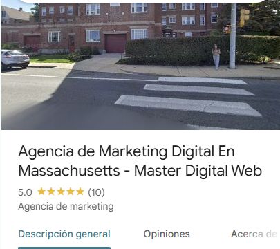 Captura real del perfil de Master Digital Web en Google Maps con su calificación